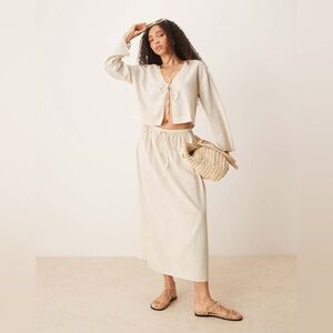 ASOS DESIGN Belle linen blend beach skirt in natural